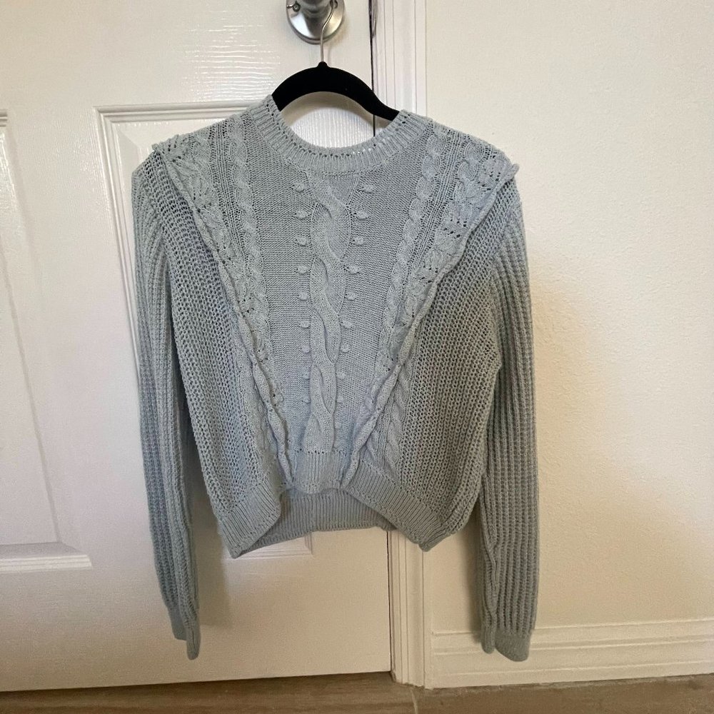 Zara blue ruffle knit sweater size LARGE